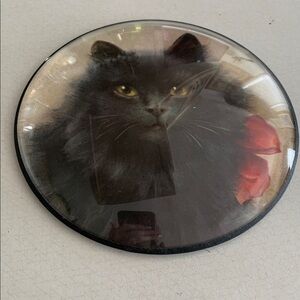 6” Vintage 1940’s Peter Watson Studio Convex Bubble Glass Black Kitten/ Red Bow